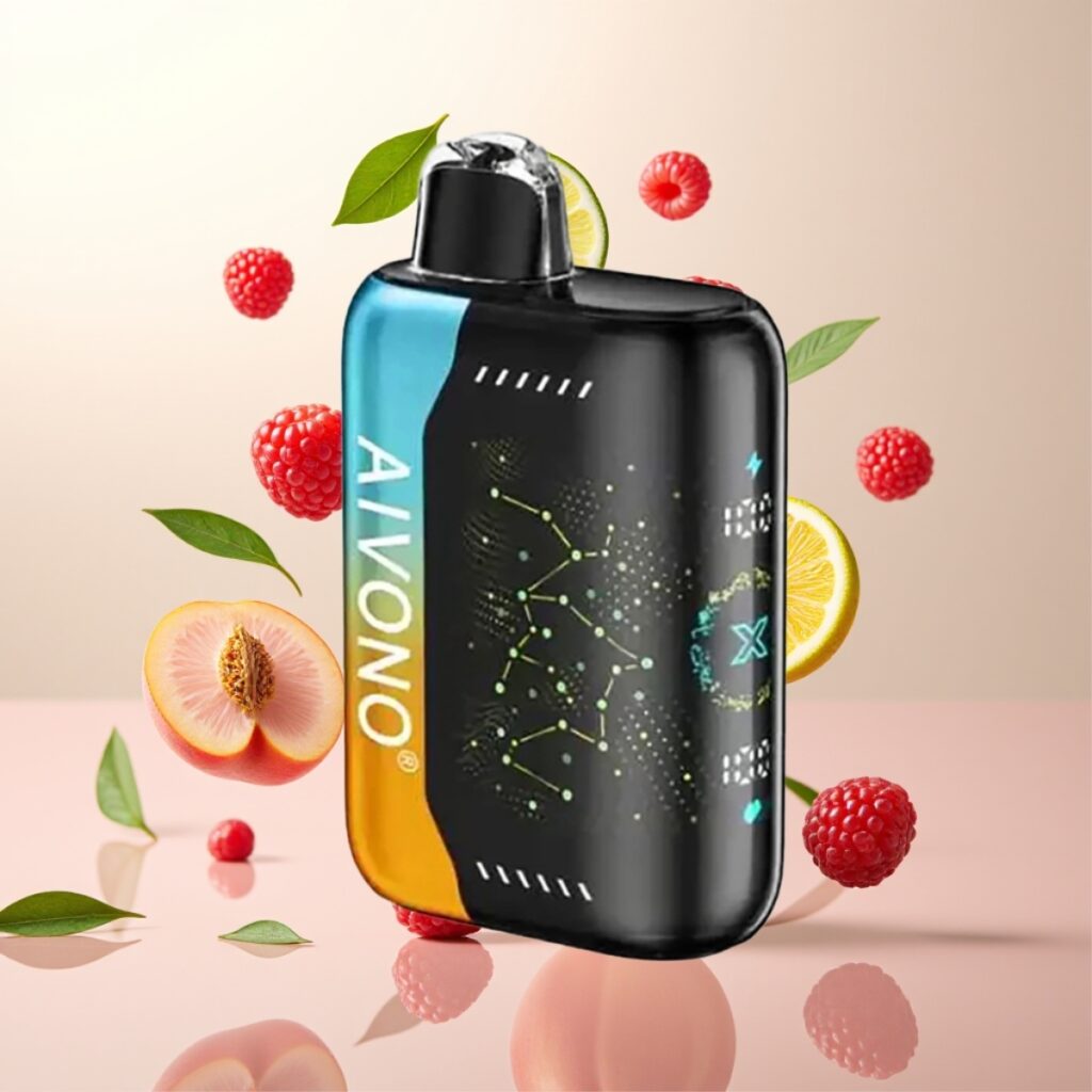 Aivono AIM BOOM 25000 Puffs – Nikotinstyrke 0%/2%/3%/5%, 28ml E-væske, 650mAh Batteri, Bringebær Fersken Lime