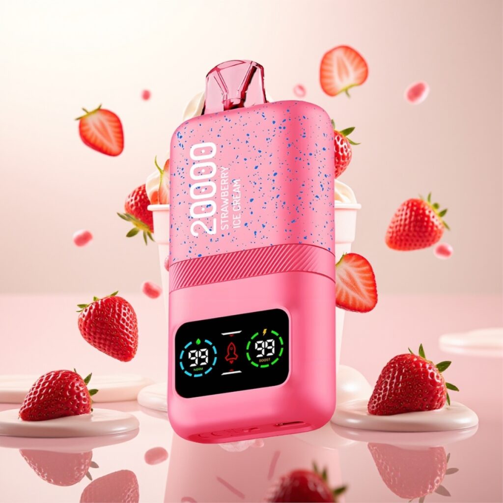 Aivono AIM MAGIC 20000 Puffs – Opptil 20.000 puff, 26ml e-væske, LCD-skjerm, Type-C-lading, jordbæriskrem