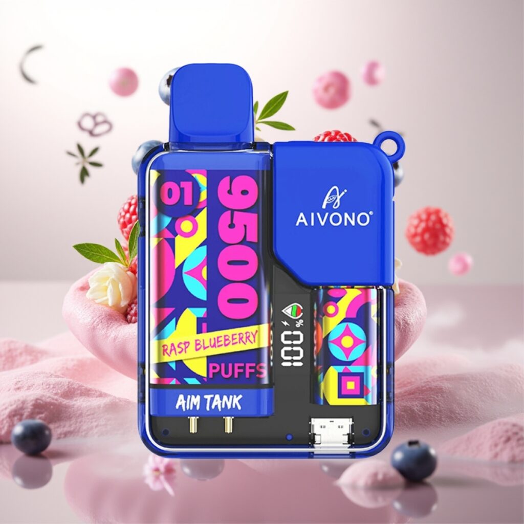 Aivono AIM-TANK 9500 Puffs med 18ml E-væske, 650mAh batteri, LCD-skjerm og Bringebær Blåbær smak