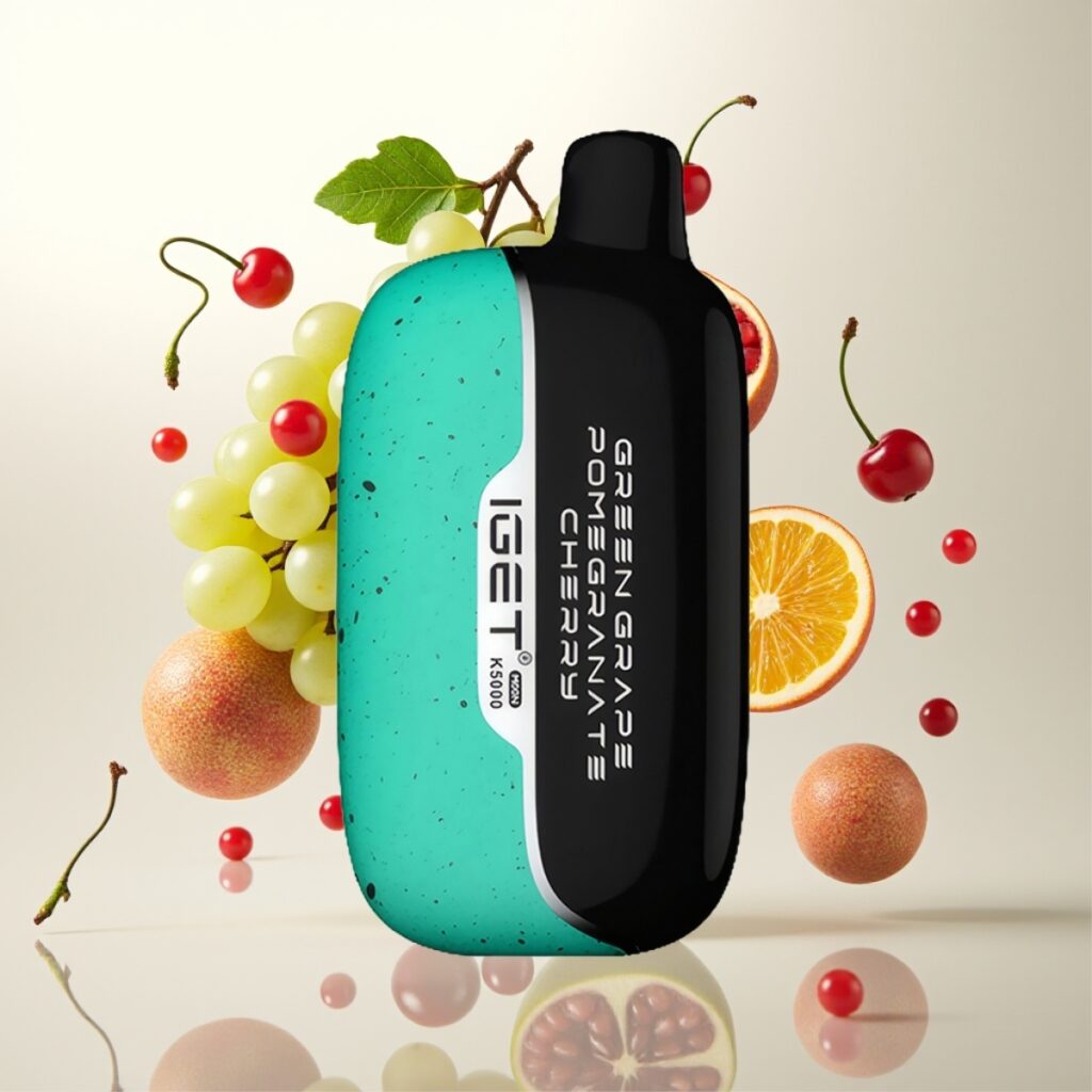IGET Moon K5000 Puffs Engangs Vape Grønn Drue Granateple Kirsebær – 5000 Puffs, 1.35 Ohm Mesh Coil