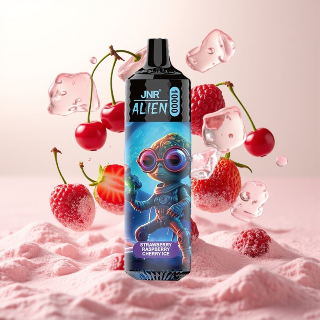 JNR Alien 10000 Puffs – 850mAh, 20ml, Type-C – Jordbær bringebær kirsebær is