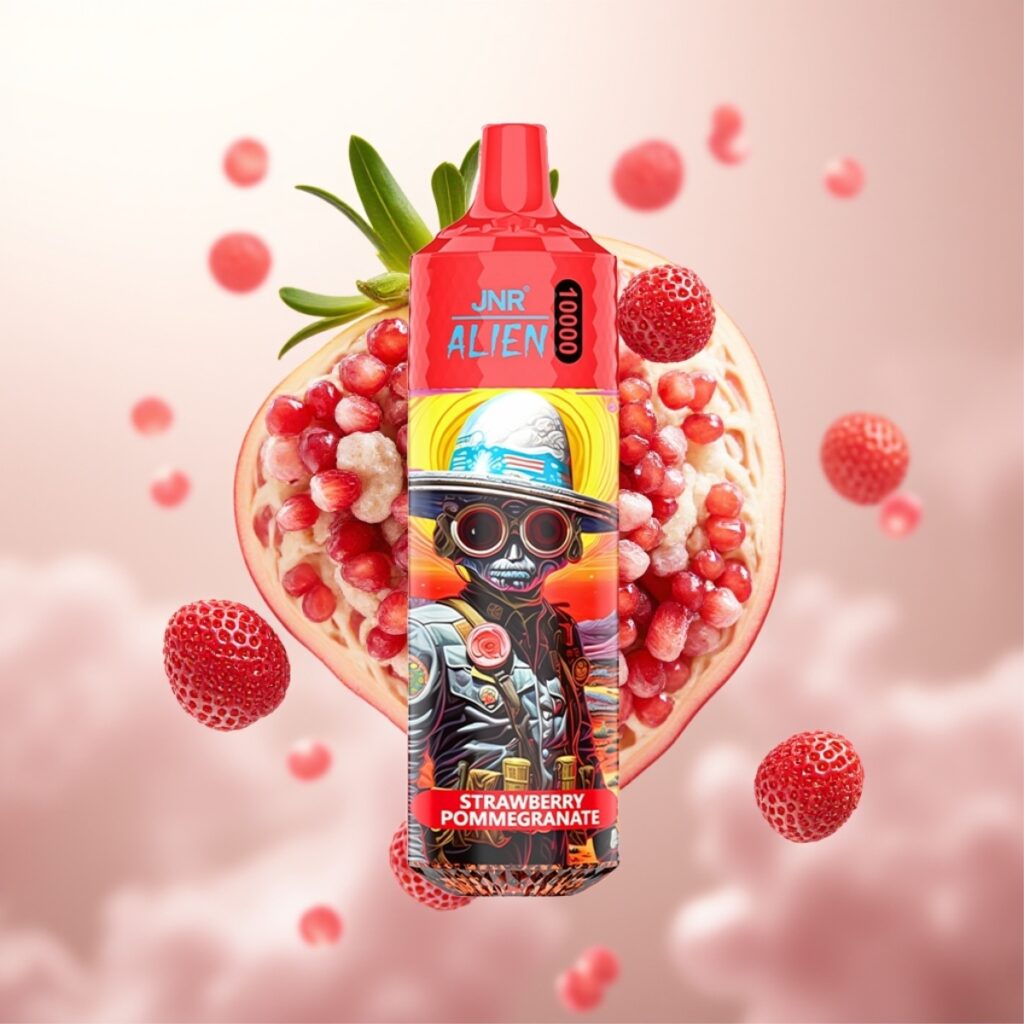 JNR Alien 10000 Puffs Engangsdamp – Jordbær granateple, 850mAh, Type-C, RGB-lyser