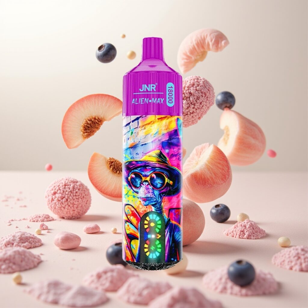 JNR Alien Max 18000 Puffs Fersken Blåbær Godteri – Smart LED-skjerm, 28ml E-væske, Type-C Hurtiglading
