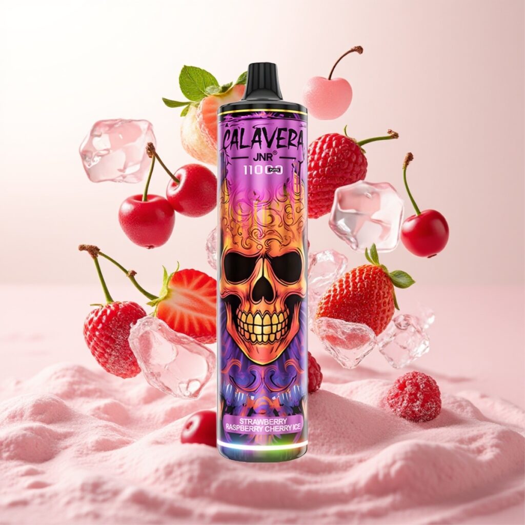 JNR Calavera 11000 Puffs Engangsvape Jordbær Bringebær Kirsebær Is – Type-C lading, 850 mAh batteri, 21 ml væske
