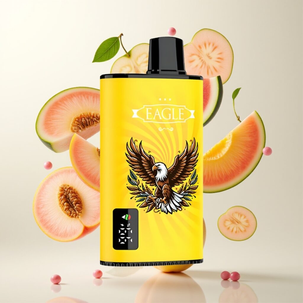 JNR EAGLE Smart 23000 Puffs Engangs E-sigarett med Digital Skjerm, 1.0ohm Mesh Coil, Justerbar Luftstrøm – Peach Mango Vannmelon