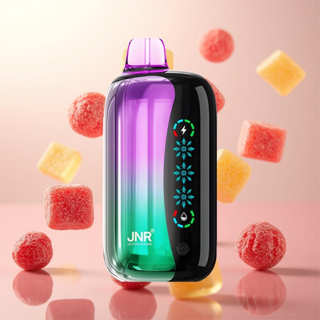 JNR Flex Ice 21000 Puffs Engangs Vape Sure Kirsebær Gummies – Justerbar Ice, 26ml, 1.2 Ohm Dual Mesh
