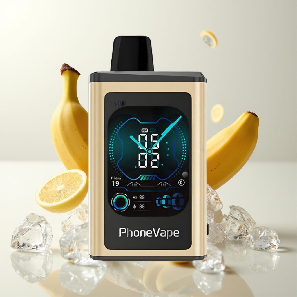 JNR PhoneVape 30000 puffs Engangs Vape – 850mAh, Type-C, Justerbar Luftstrøm, Skjerm, Banan Is