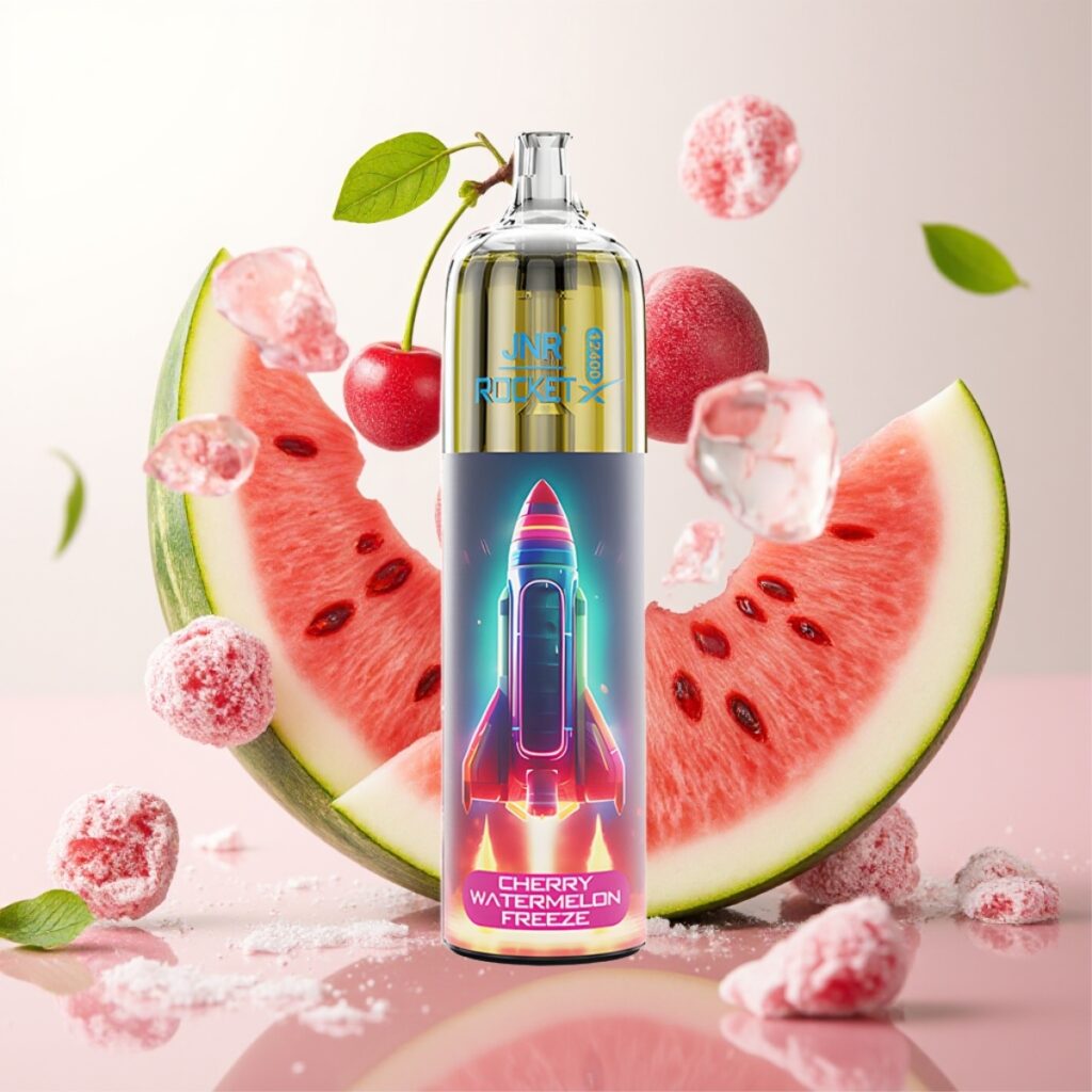 JNR Rocket-X 12400 Puffs Engangs Vape Med Justerbar Luftstrøm, 25ml e-Væske, Type-C Lading - Kirsebær Vannmelon Frost