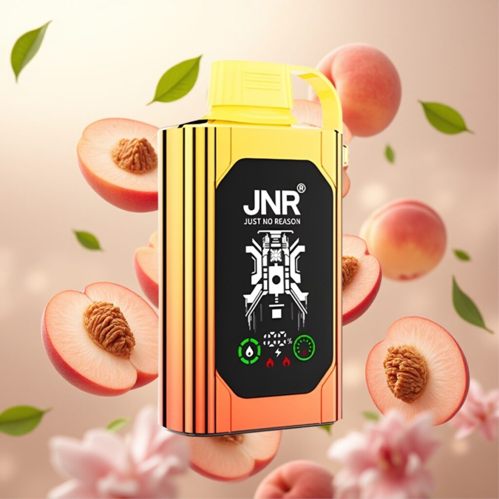 JNR Shisha Hookah Box 20500 Puffs Engangs Vape Juicy Peaches (Suksessrike Fersken) – HD Display, 1000mAh, Type-C Lading