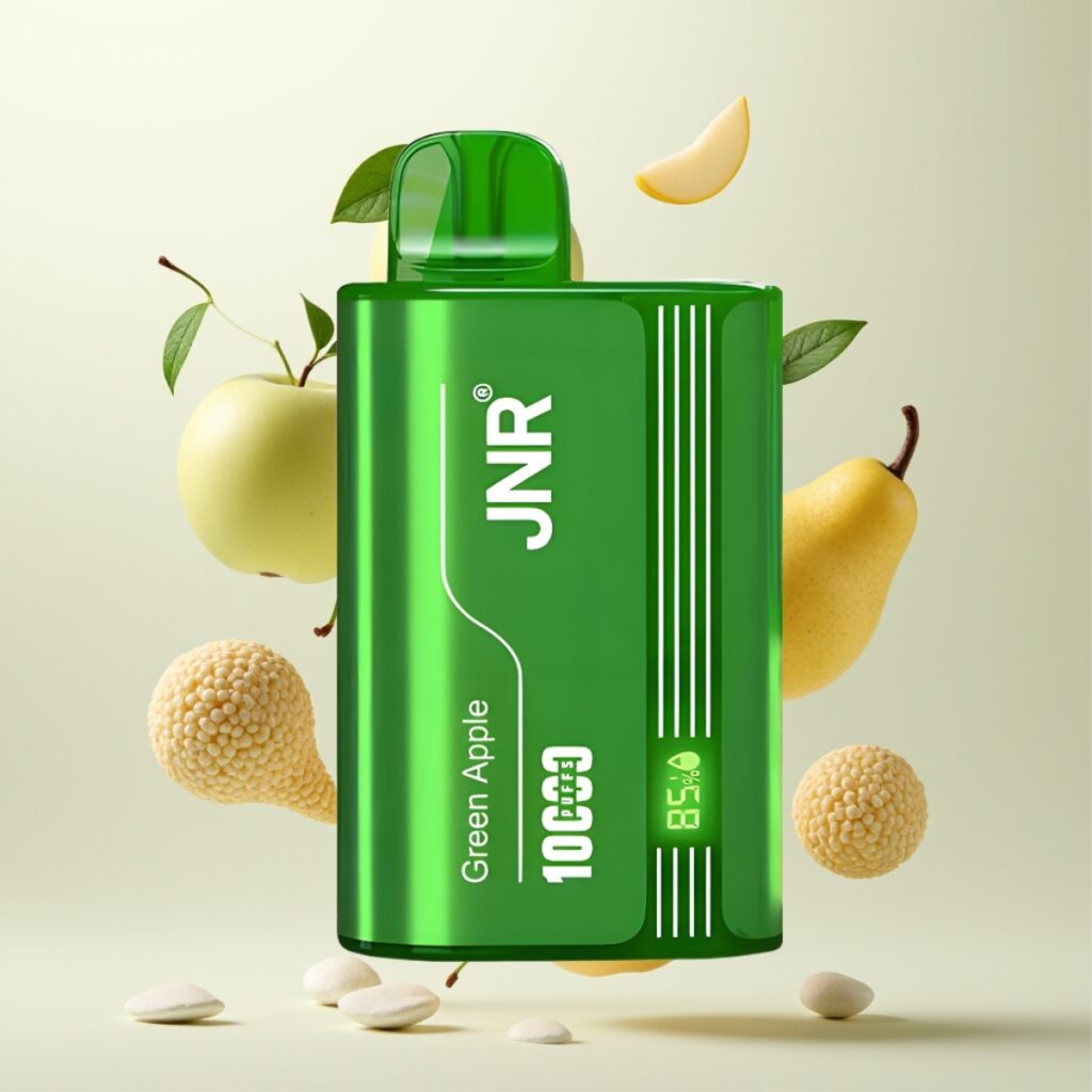 JNR Tank 10000 Puffs Engangsdamp med Justerbar Luftstrøm, 650mAh Batteri, Type-C Lading – Grønt Eple Fersken Pære