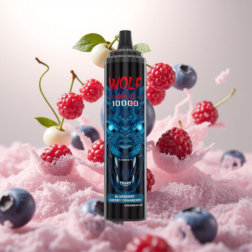 JNR Wolf Niplo 10000 Puffs Engangsdamper Blåbær/Kirsebær/Tranebær – 10000 Puffs, 1.0 Ohm Mesh Coil, 20ml