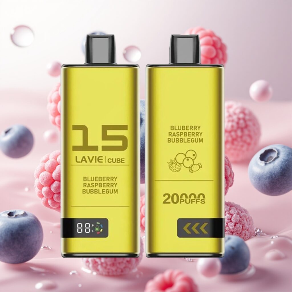 Lavie Cube 20000 Puffs Engangs Vape Blåbær Bringebær Tyggegummi – 28ML, 5% Salt Nikotin, Type C