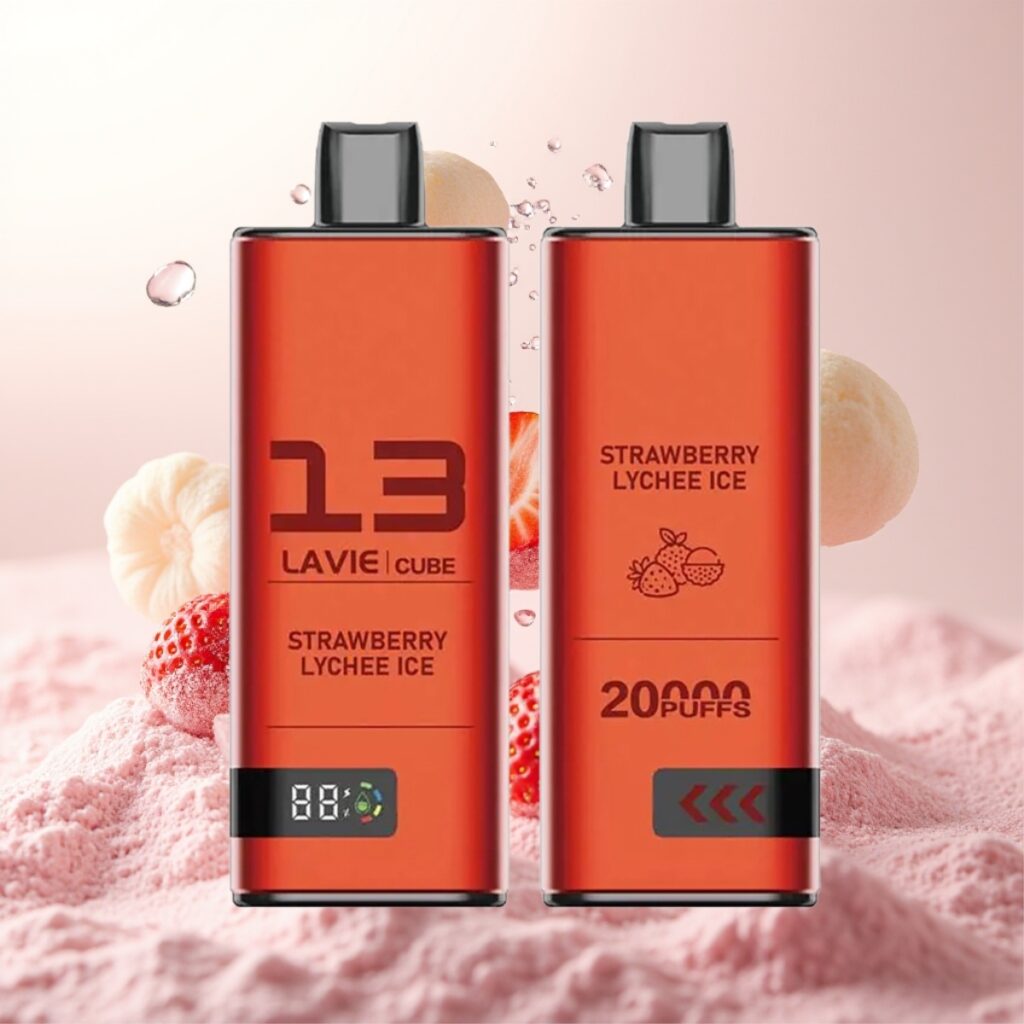 Lavie Cube 20000 Puffs Engangs Vape Jordbær Litchi Is – 28ML, 5% Salt Nicotine, Type C-lading