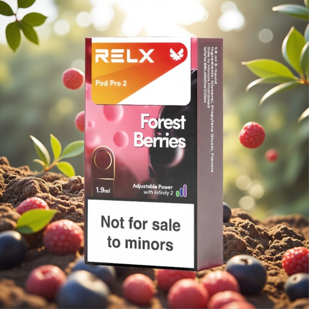 RELX Pod Pro 2 - 0% Nikotin, 600 puff, 1.9ml, Skogsbær – 3 spenningsjusteringer: Eco Mode (5.5W), Smooth Mode (6.5W), Boost Mode (8W)