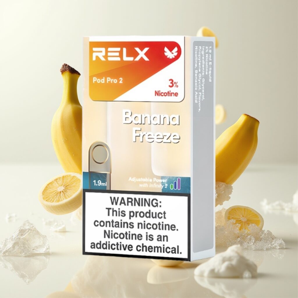 RELX Pod Pro 2 - 3% Nikotin, 600 puff, 1.9ml, 3 spenningsjusteringer: Eco Mode (5.5W), Smooth Mode (6.5W), Boost Mode (8W), Bananfrost