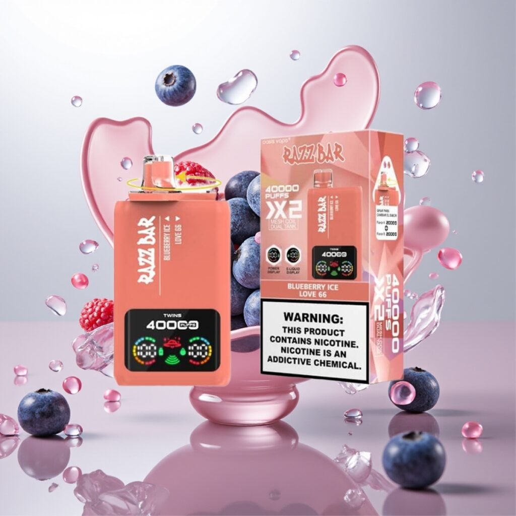 Razz Bar 40000 Puffs Engangs Vape BLÅBÆR IS & LOVE 66 – Power Screen Display, 1.0Ω×2 Mesh Coil, Type-C Port