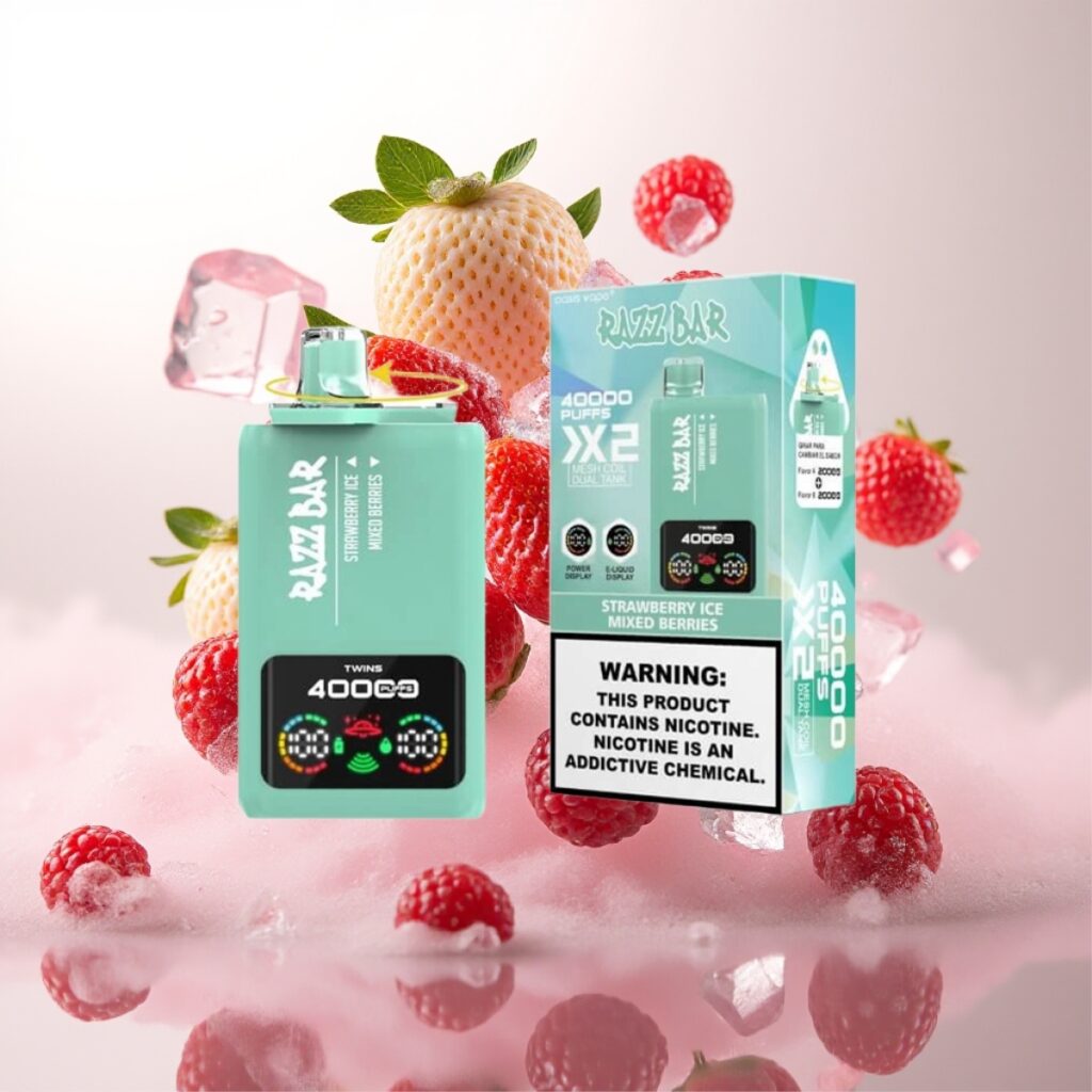 Razz Bar 40000 Puffs Engangs Vape Jordbær Is & Blandede Bær – Power Skjermvisning, 1.0Ω×2 Mesh Coil, Type-C Port