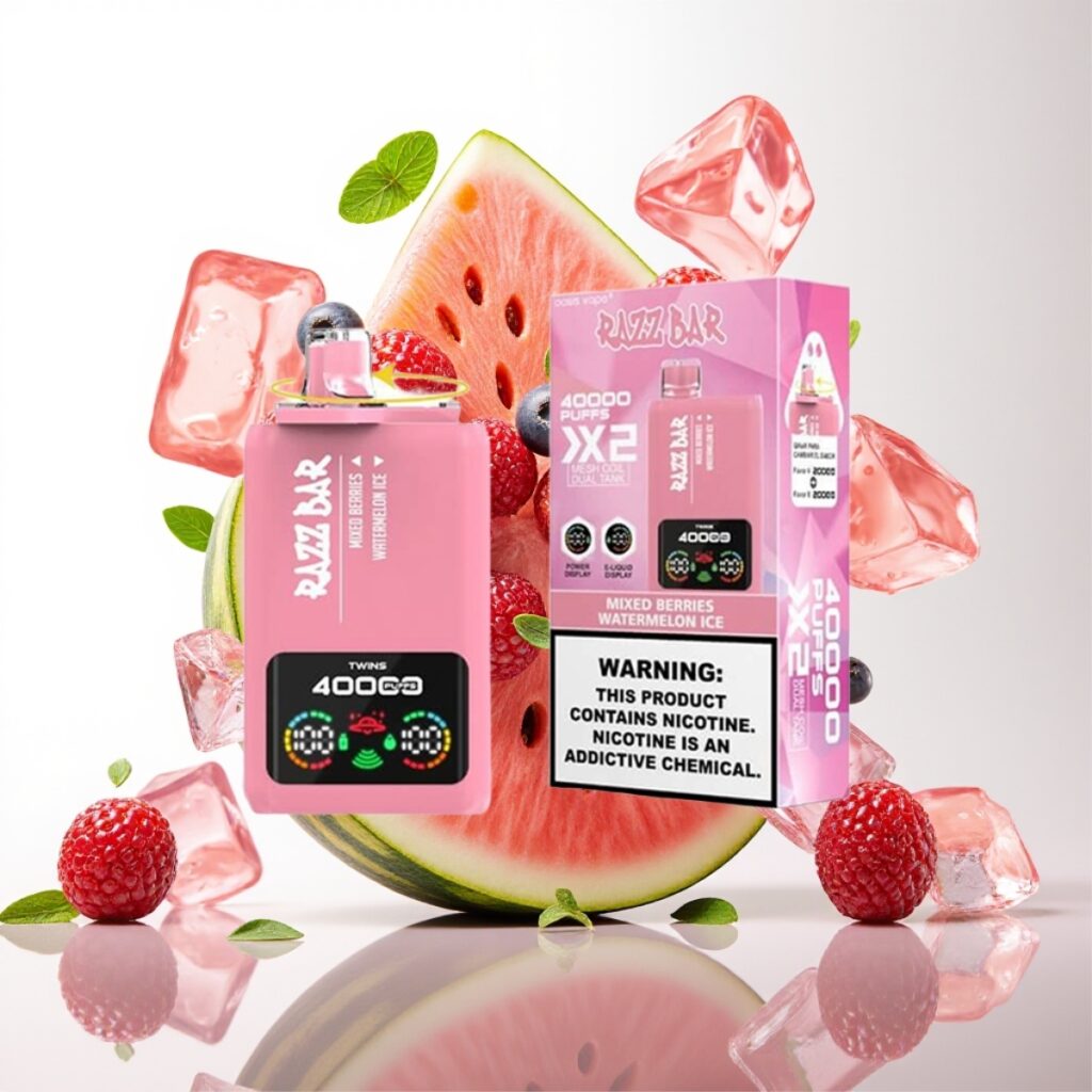 Razz Bar 40000 Puffs Engangs Vape – MIKSETE BÆR & VANNNMELON IS – Power Skjerm, 1.0Ω×2 Mesh Coil, 650 mAh Battery, Type-C Port