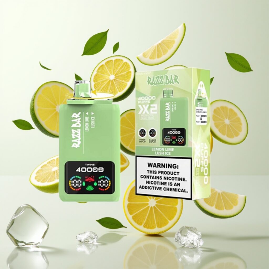 Razz Bar 40000 Puffs Engangs Vape Sitron Lime & Lush Ice – Power Screen Display, 1.0Ω×2 Mesh Coil, Type-C Port