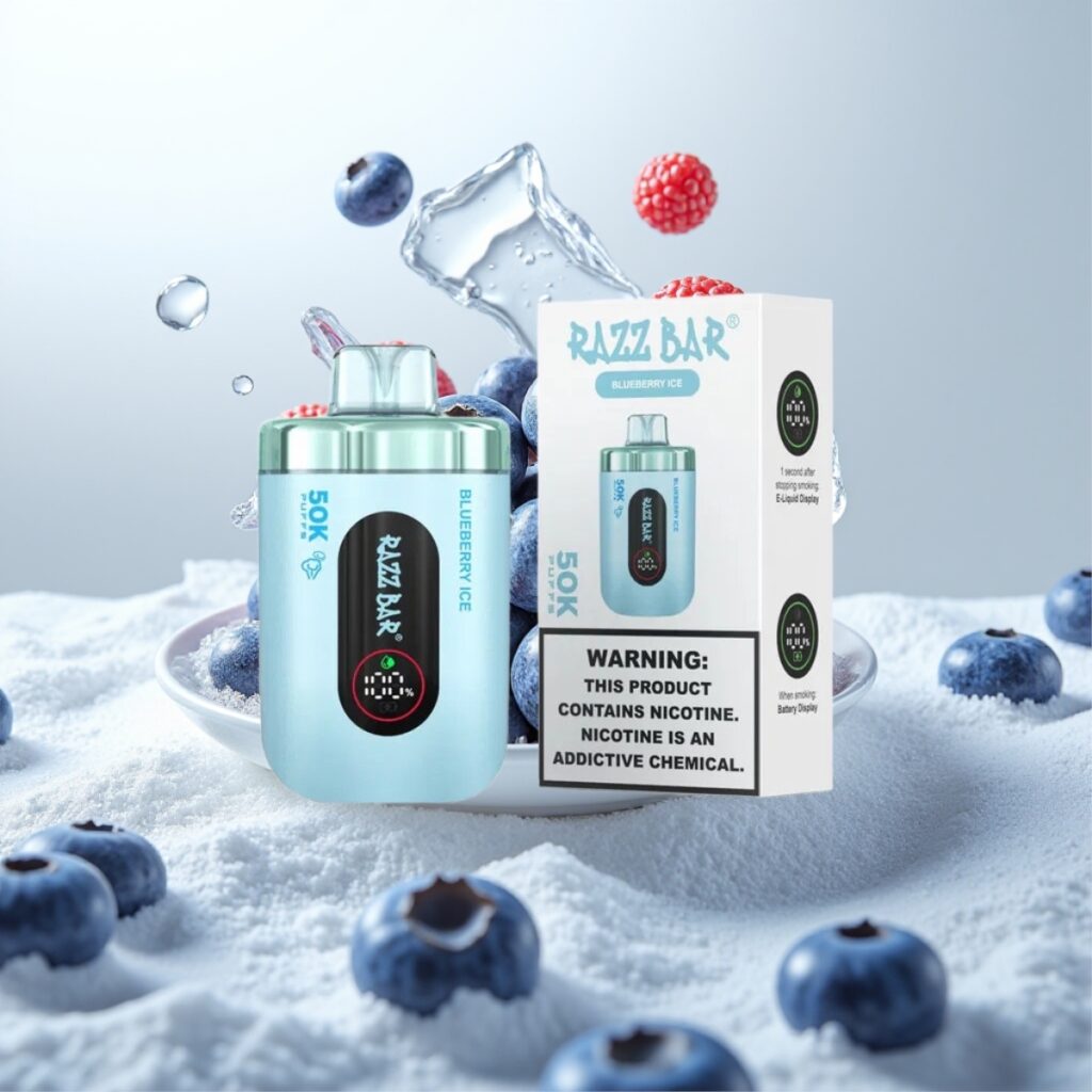 Razz Bar 50K Puffs Engangs Vape Blåbær Is – 50000 Puffs, 1.0 Ohm Mesh Coil, Type-C
