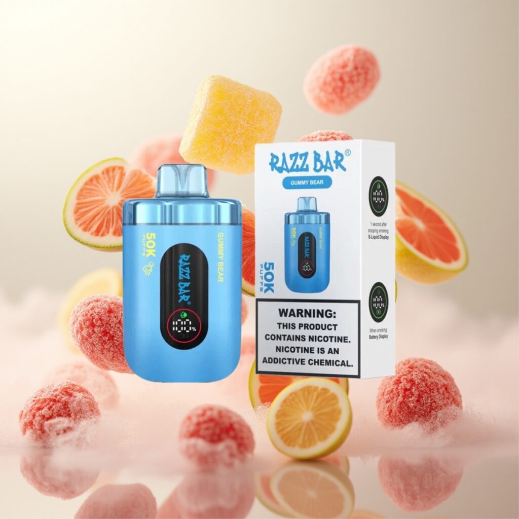 Razz Bar 50K Puffs Engangs Vape Gummy Bjørn – 50000 Puffs, 1.0 Ohm Mesh Coil, Type-C Lading