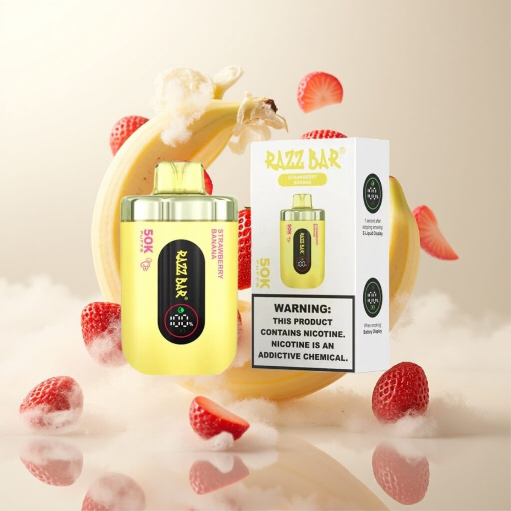 Razz Bar 50K Puffs Engangs Vape Jordbær Banan – 50000 Puffs, 1.0 Ohm Mesh Coil, Type-C