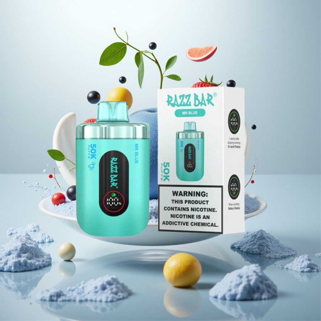 Razz Bar 50K Puffs Engangs Vape Mr Blå – 50000 Puffs, 1.0 Ohm Mesh Coil, Type-C