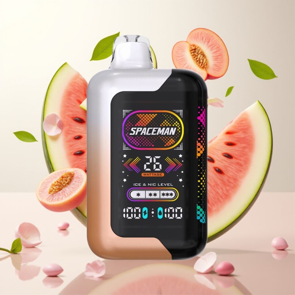 Spaceman SP40000 Zero Nikotin Engangsdamp med 20ml e-væske, 1000mAh batteri, 40000 puffs, Juicy Peach Watermelon