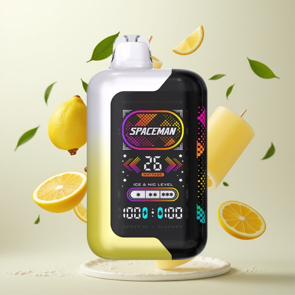 Spaceman SP40000 Zero Nikotin Engangsdamp med 20ml e-væske, 40000 puff, 1000mAh batteri, 2.28" skjerm, 4 strømmodi, 4 isintensiteter, Lemon Pop