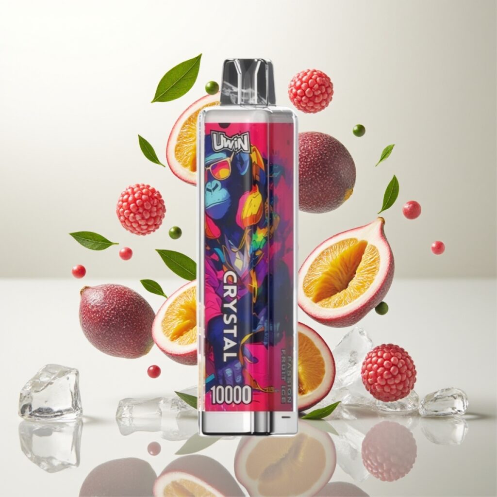 UWIN Crystal 10000 Puffs Engangsdamper med Pasjonsfrukt Is – 10.000 puffs, 18ml, 650mAh