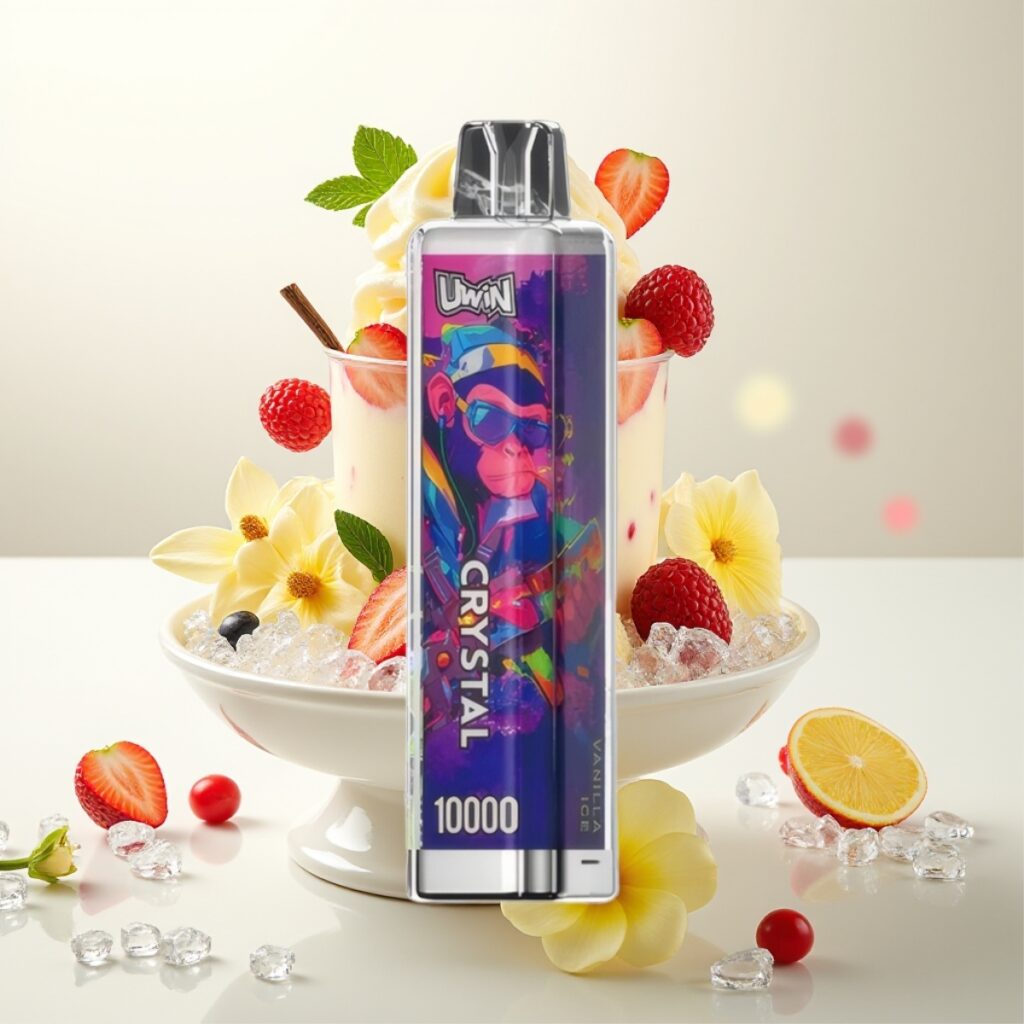 UWIN Crystal 10000 Puffs Vaniljeis – 18ml, 650mAh, Type-C, 0.8 Ohm mesh coil