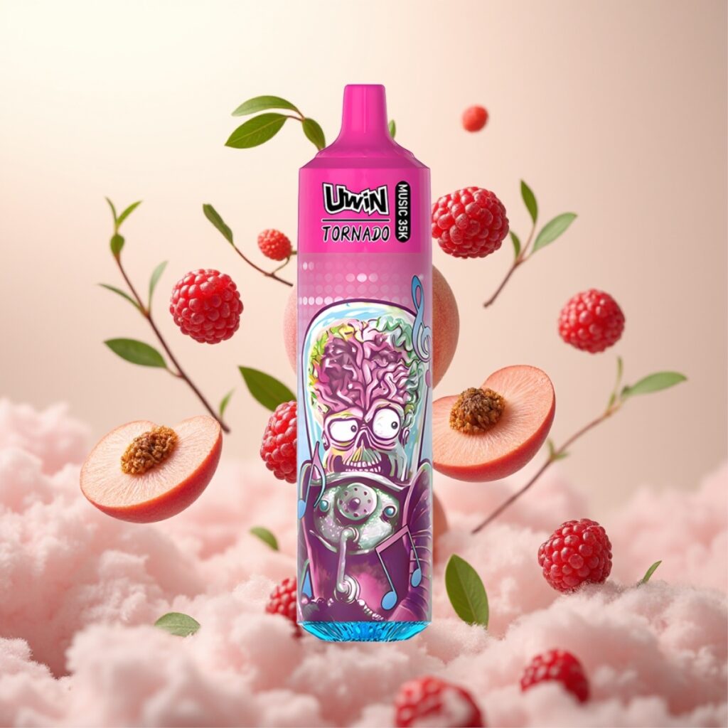 Uwin Tornado 35K Music Engangs Vape Fersken Bær – 35 000 puffer, 600mAh batteri, Type-C-lading
